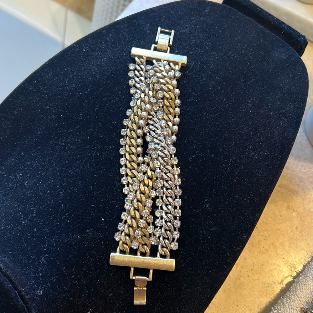 Stella & Dot braided two tone rhinestone bracelet